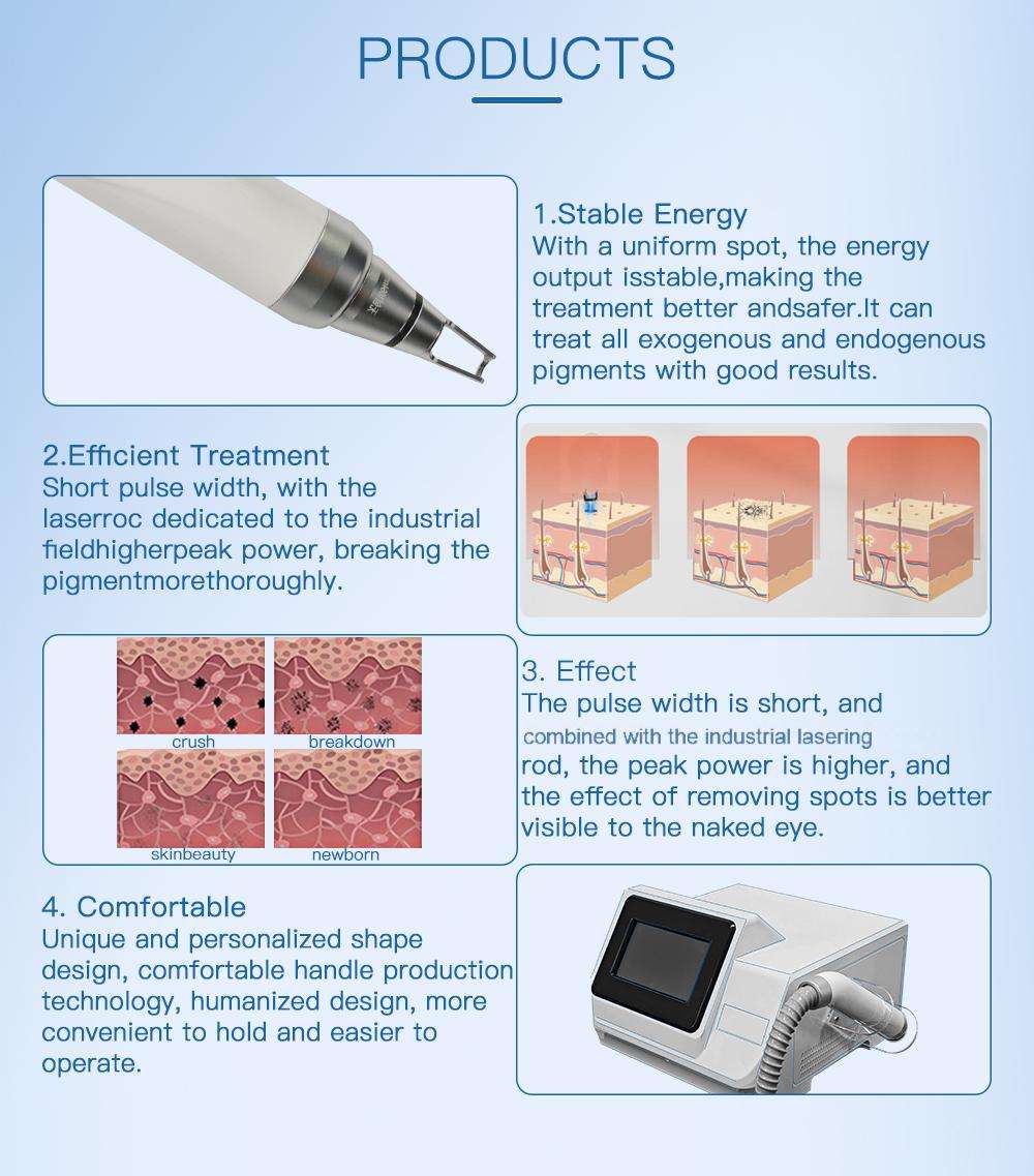 Portable Q Switch Nd Yag Laser Machine For Tattoo Removal with Non-invasive Heads