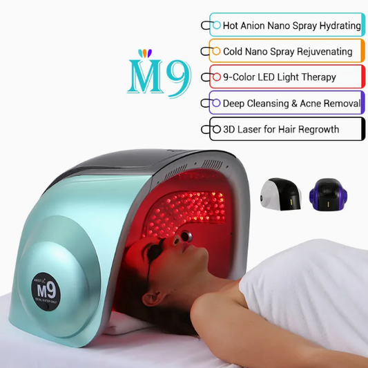 Professional 3D Laser Hair Regrowth Hot & Cold Nano Spray UV Nir Lamp Device Photon 9-Color LED Light Therapy M9 Facial Machine