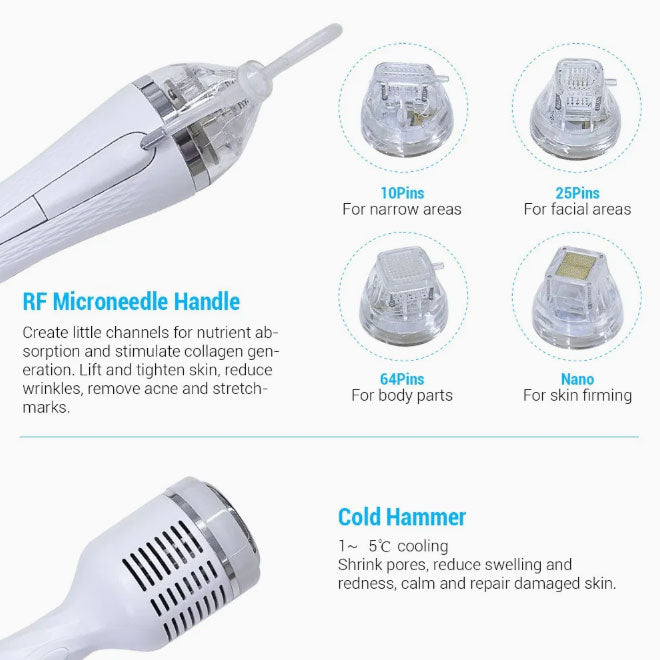 Portable 2 in 1 Microneedling Fractional Gold RF Microneedle Machine with Cold Hammer