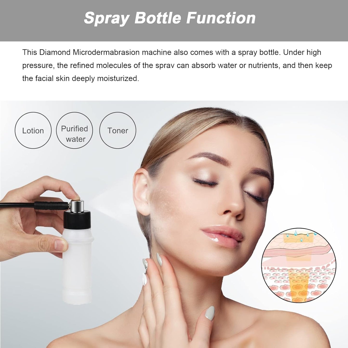 Pink Diamond Microdermabrasion device Facial Beauty Equipment Skin Care for Vacuum Blackhead Removal & Spray, Suction Power 0-70 cmHg