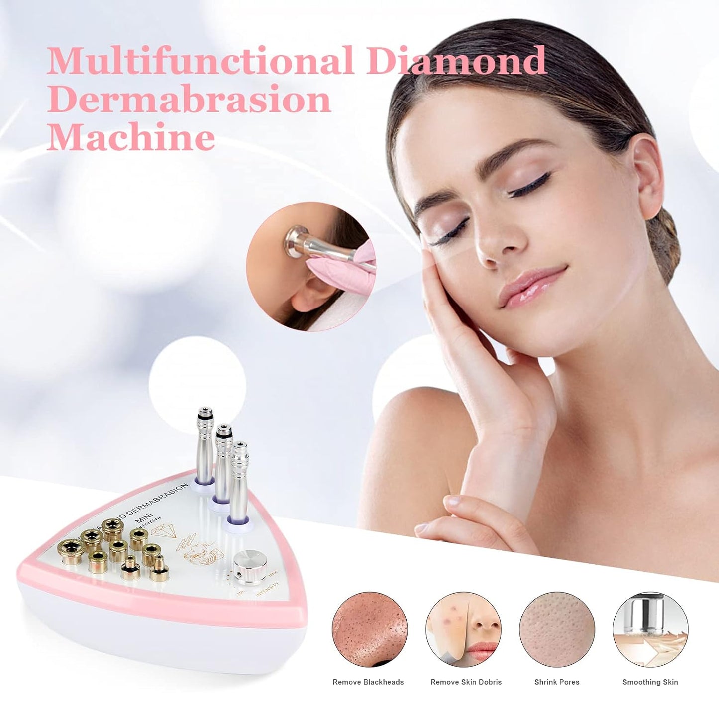 Diamond Micro der-ma-bra-sion Machine 0-68cmHg Suction Power Professional Diamond Glow Facial Machine with Spray Kit, Facial Skin Care Equipment for spa Home Use