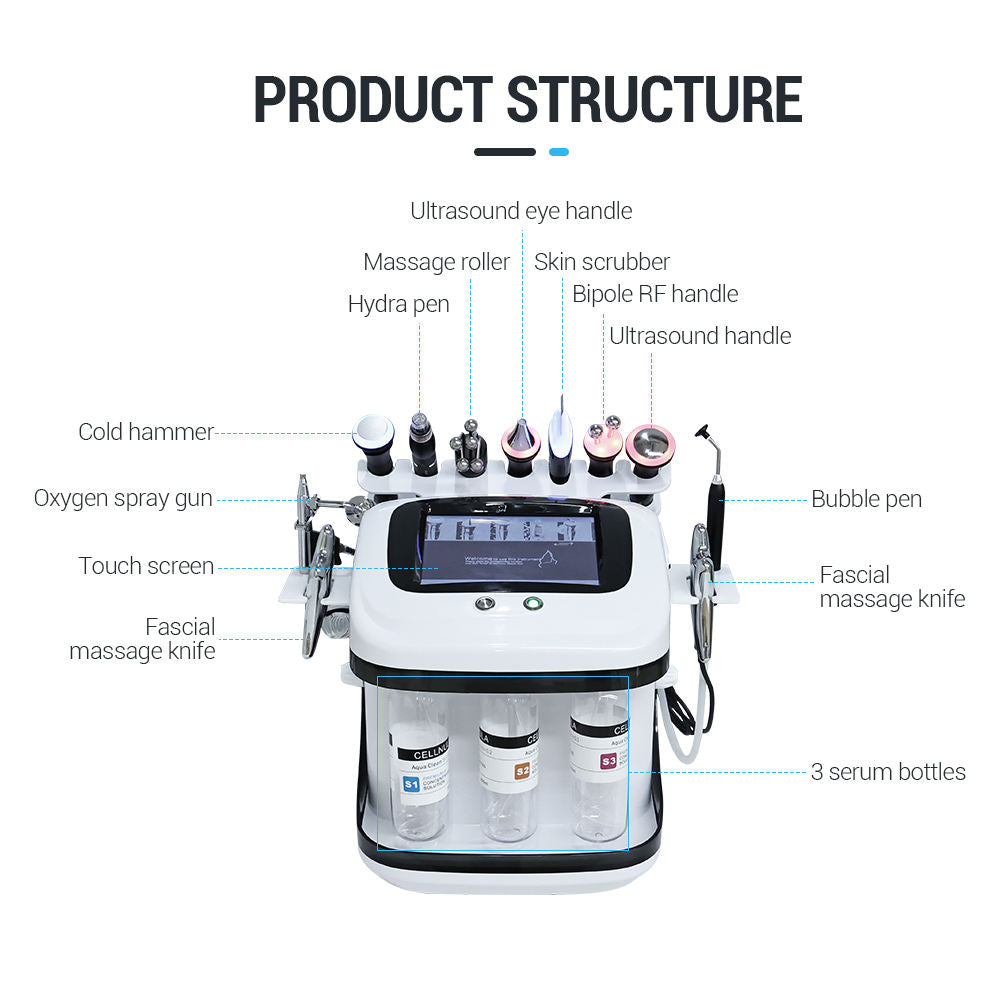 Professional Skin Cleaning 10in1 Small Bubble Hydra Oxygen Dermabrasion Facial Beauty Machine