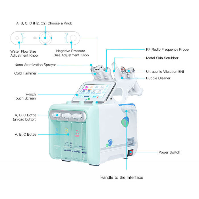 6 Handles Oxygen Spray Hydra Beauty Facial Machine Multifunctional Face Care Device for Beauty Spa