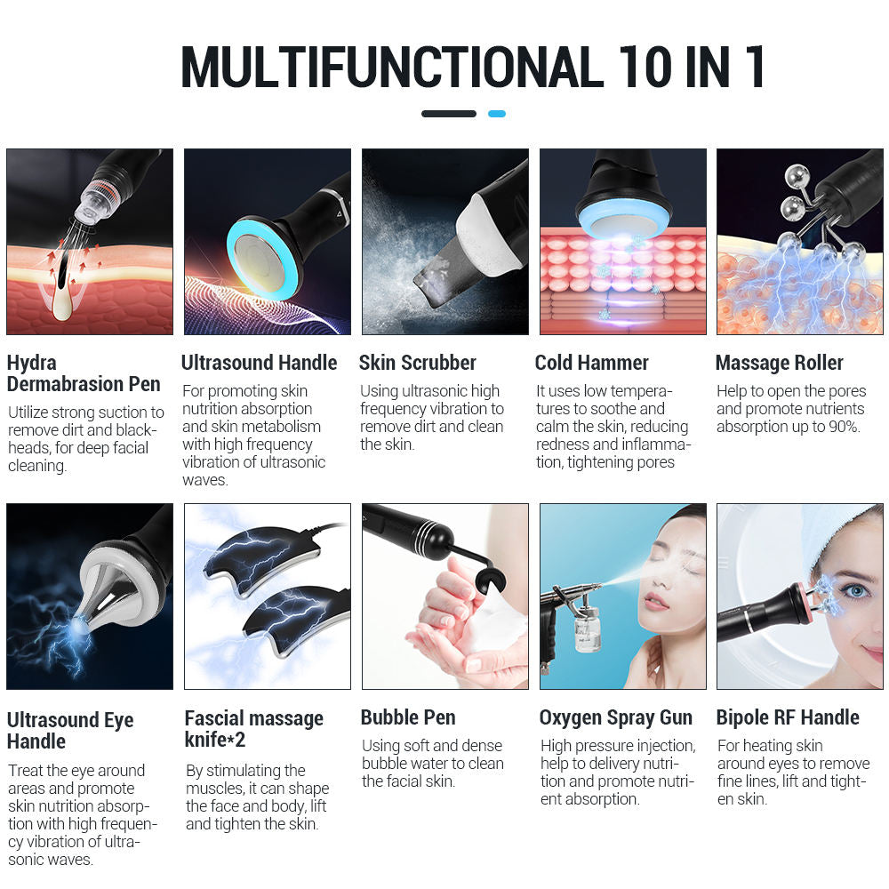 Professional Skin Cleaning 10in1 Small Bubble Hydra Oxygen Dermabrasion Facial Beauty Machine