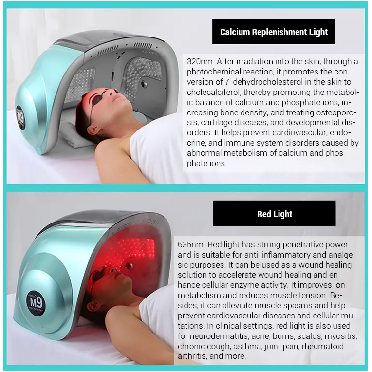Professional 3D Laser Hair Regrowth Hot & Cold Nano Spray UV Nir Lamp Device Photon 9-Color LED Light Therapy M9 Facial Machine