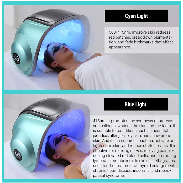 Professional 3D Laser Hair Regrowth Hot & Cold Nano Spray UV Nir Lamp Device Photon 9-Color LED Light Therapy M9 Facial Machine
