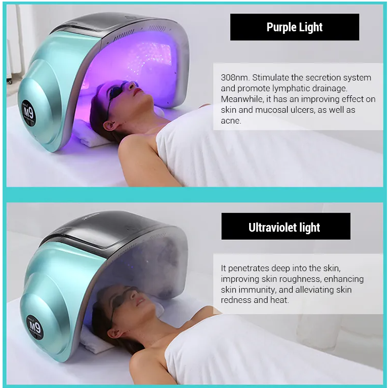 Professional 3D Laser Hair Regrowth Hot & Cold Nano Spray UV Nir Lamp Device Photon 9-Color LED Light Therapy M9 Facial Machine