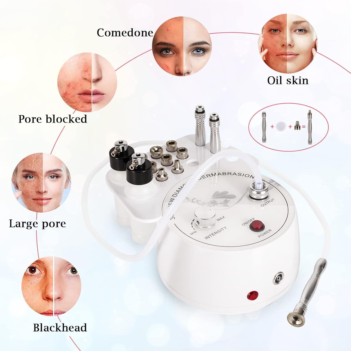 3 in 1 Diamond Microdermabrasion Machine with Vacuum Spray Beauty Facial Skin Care Dermabrasion Equipment for Salon Personal Home Use