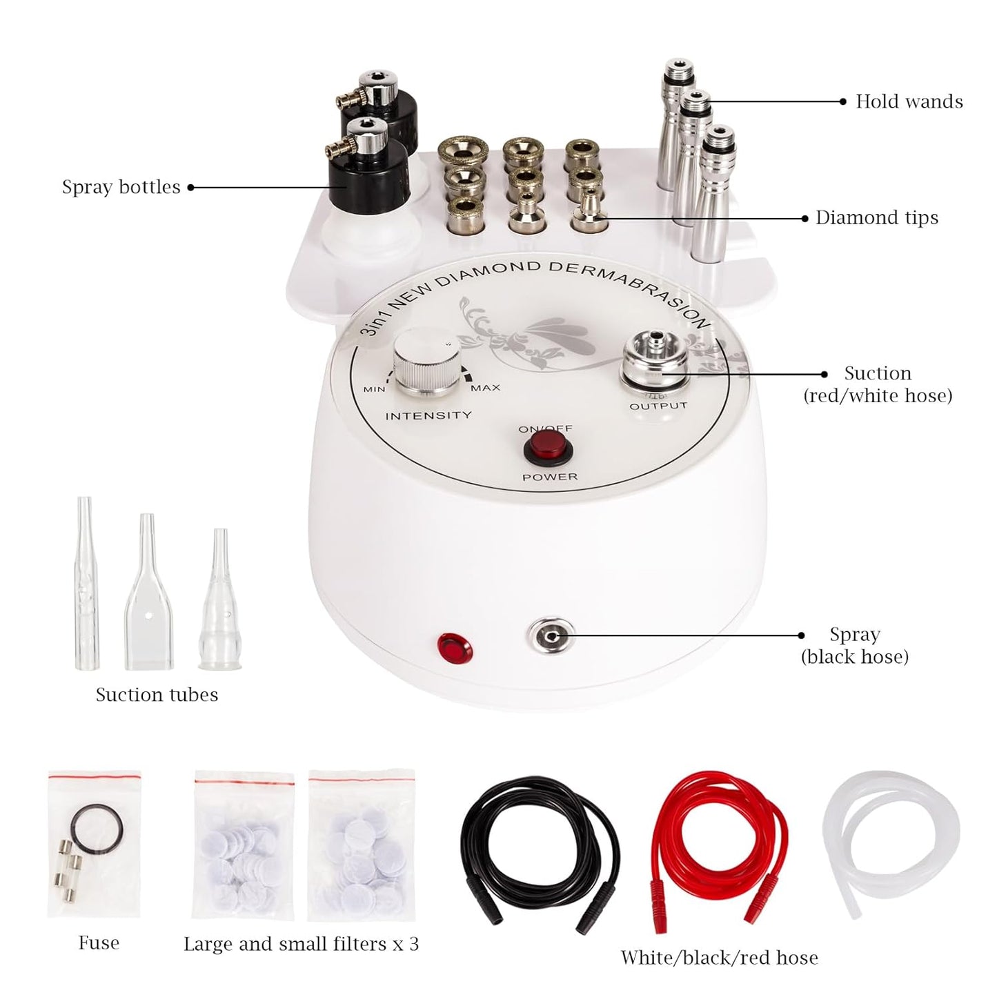 3 in 1 Diamond Microdermabrasion Machine with Vacuum Spray Beauty Facial Skin Care Dermabrasion Equipment for Salon Personal Home Use
