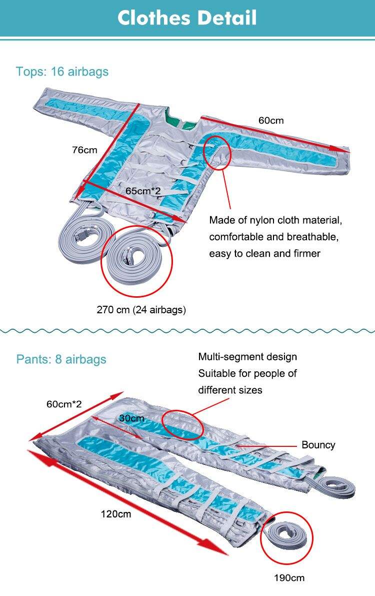 3 in 1 Full Body Lymphatic Drainage Pressotherapy Equipment With Infrared Thermal Energy 24 air Bags Pressotherapy Pants Cloth Full Body Massage